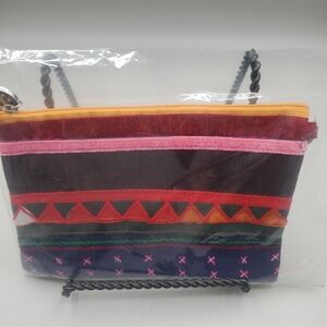 Shinawatra Thai Silk Clutch Purse Multicolor Zip and handle 100% Silk Thailand